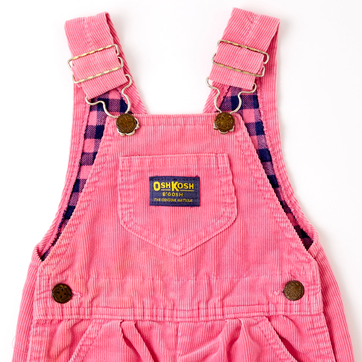 Vintage OshKosh pink corduroy plaid flannel lined overalls size