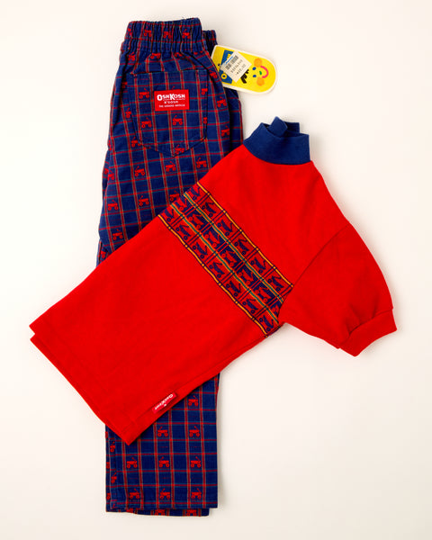Vintage OshKosh deadstock red wagon AOP pants + shirt set - Size 4T