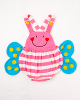Vintage Pattycakes brand like new colorful stripes bee bubble romper with wings! Good up to 2T, tagged 24 months. Like new, measurements in pics.