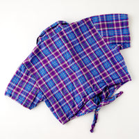 Vtg Pooh plaid crop top with waist tie and butterfly buttons • size 12 but good oversize younger