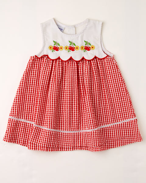 Vintage Samara cherries and daisies gingham dress size 3T, good 2/3t. Great vintage condition, measurements in pics.