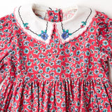 Vintage OshKosh pink floral corduroy dress with floral embroidered Peter Pan collar • Size 4