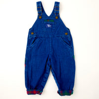 Vintage Baby B’Gosh blue wash overalls with plaid flannel details - 18/24 months