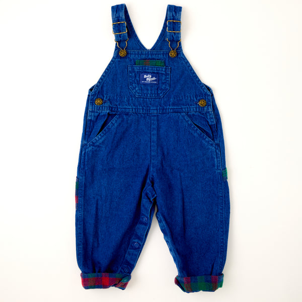 Vintage Baby B’Gosh blue wash overalls with plaid flannel details - 18/24 months