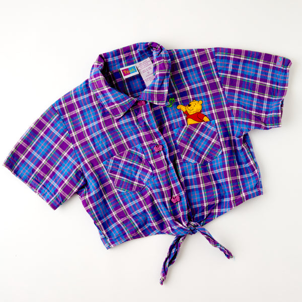 Vtg Pooh plaid crop top with waist tie and butterfly buttons • size 12 but good oversize younger