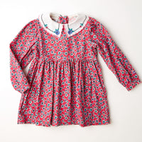 Vintage OshKosh pink floral corduroy dress with floral embroidered Peter Pan collar • Size 4
