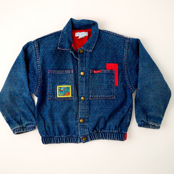 Vintage OshKosh Space Ship color block flecks denim jacket - Size 5 to 7
