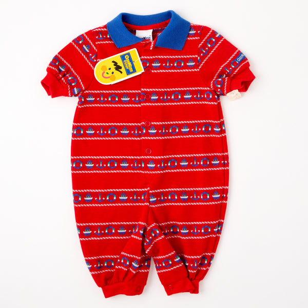 Vintage OshKosh headstock knit tugboat + anchor AOP bubble romper - 18 months