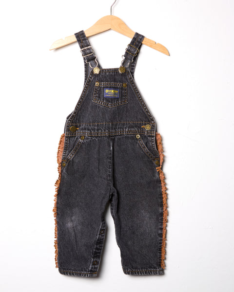 Vintage OshKosh black denim overalls with Western faux suede fringe - size 24m