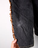 Vintage OshKosh black denim overalls with Western faux suede fringe - size 24m