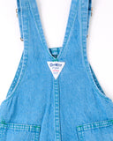 Vintage OshKosh green label overalls with light blue wash, plaid details + green stitching - 4T