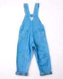 Vintage OshKosh green label overalls with light blue wash, plaid details + green stitching - 4T
