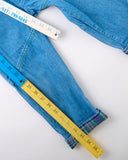 Vintage OshKosh green label overalls with light blue wash, plaid details + green stitching - 4T