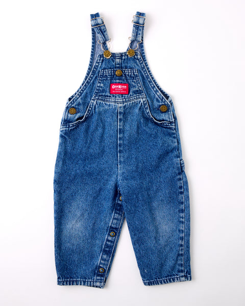 Vintage OshKosh red label unique pocket midwash bubble overalls - size 18m to 2t