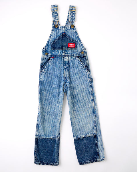 Vintage OshKosh acid wash engineer striped denim block red label overalls - Size 6