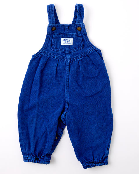 Vintage OshKosh blue wash pleated front bubble romper overalls - 12 months