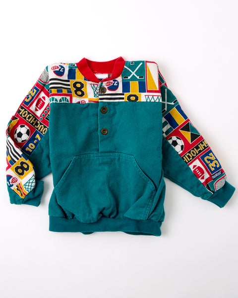 Vintage OshKosh sports theme color block henley pullover sweatshirt - 4T/5