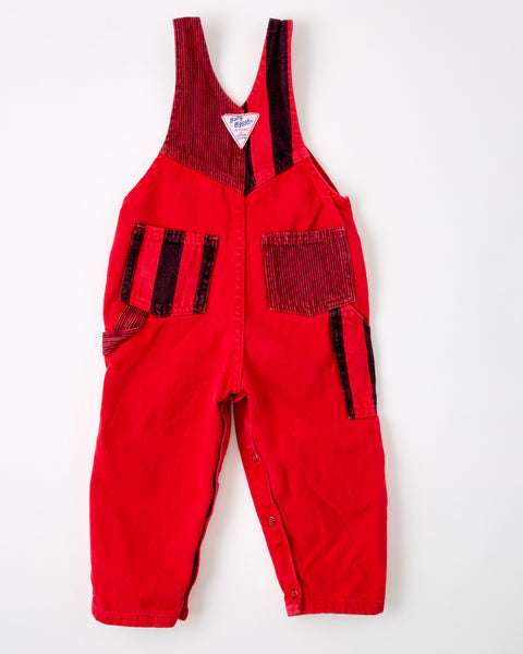 Vintage OshKosh red + black block stripe overalls size - 18/24 months