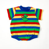 Vintage Health-tex Color Block Chunky Stripe Dinosaur Bubble Romper - 3/6m