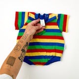 Vintage Health-tex Color Block Chunky Stripe Dinosaur Bubble Romper - 3/6m
