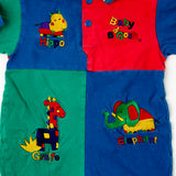 Vintage Baby B'Gosh Embroidered Hippo + Giraffe + Elephant Color Block Romper - 3/9m