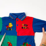 Vintage Baby B'Gosh Embroidered Hippo + Giraffe + Elephant Color Block Romper - 3/9m
