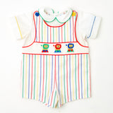 Vintage Bryan Primary Stripe Circus Lion Faux Two-Piece Romper - 6-12m