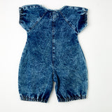 Vintage Denim Acid Wash Romper w/Checkered Accents + Red Enamel Snaps - 18m/2T