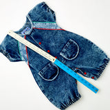 Vintage Denim Acid Wash Romper w/Checkered Accents + Red Enamel Snaps - 18m/2T
