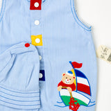 Vintage Headstock Color Block Sailor Bear Bubble Romper + Hat Set - 6/12m