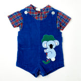 Vintage Koala Corduroy Jon Jon Romper + Plaid Button Down Shirt Set - 12m