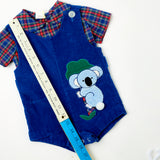 Vintage Koala Corduroy Jon Jon Romper + Plaid Button Down Shirt Set - 12m