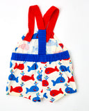 Vintage OshKosh Primary Color Whale Print Bubble Romper - 6/9m to 12m