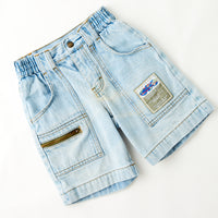 Vintage Levi's "Protect the Rainforest" White Tab light wash cinch waist denim adventure shorts · Size 4T+