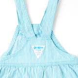 Vintage OshKosh teal engineer stripe bubble overalls with paper tag, 12/18 months