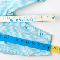 Vintage OshKosh teal engineer stripe bubble overalls with paper tag, 12/18 months