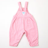 Vintage OshKosh pink engineer stripe bubble overalls on paper tag, 12 months