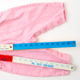 Vintage OshKosh pink engineer stripe bubble overalls on paper tag, 12 months