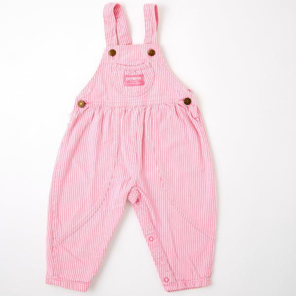 Vintage OshKosh pink engineer stripe bubble overalls 24m/2t