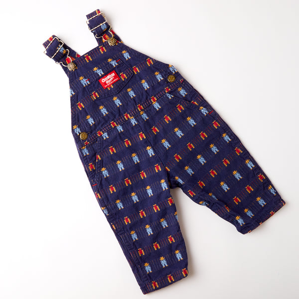 Vintage OshKosh cowboy farmer + tractor theme AOP overalls · Size 12 months