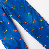 Vintage OshKosh airplane theme AOP blue corduroy overalls · size 6