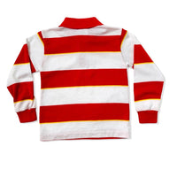 Vintage Health-tex red with yellow (Ronald McDonald look!) striped long sleeve polo, size 3/4T (14.75" sth)