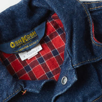 Vintage OshKosh dark wash denim jacket with plaid flannel lining · 2/3T