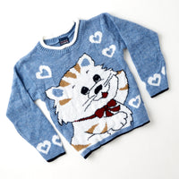 Vintage kitty and heart knit sweater with roll down collar · Size 5/6