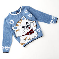 Vintage kitty and heart knit sweater with roll down collar · Size 5/6