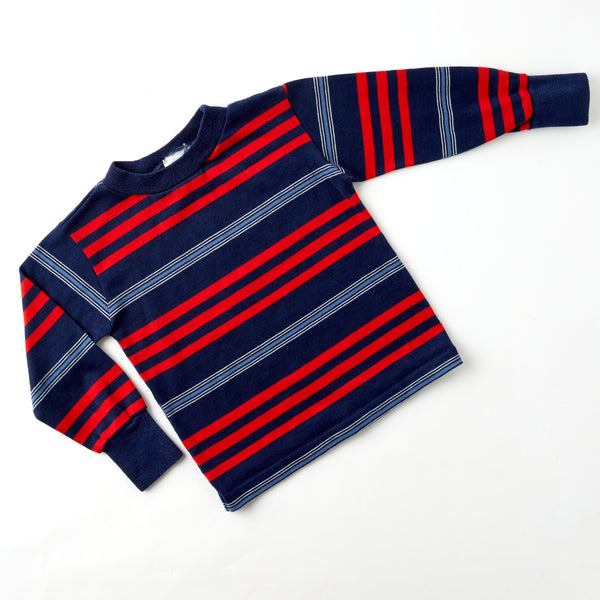 Vintage Health-tex blue, red, and white striped 70's long sleeve shirt · 3/5T