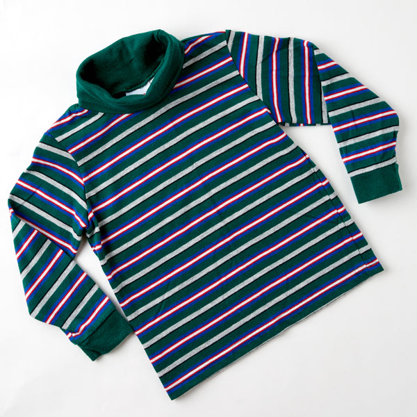 Vintage Okie Dokie green, red, blue, and gray striped turtleneck shirt · Size 3/4T